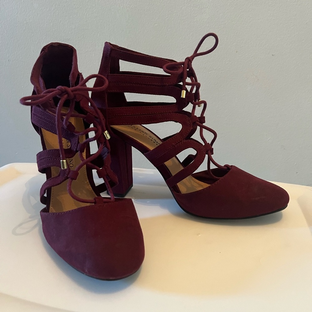 Christian Siriano Burgundy Strappy Heels